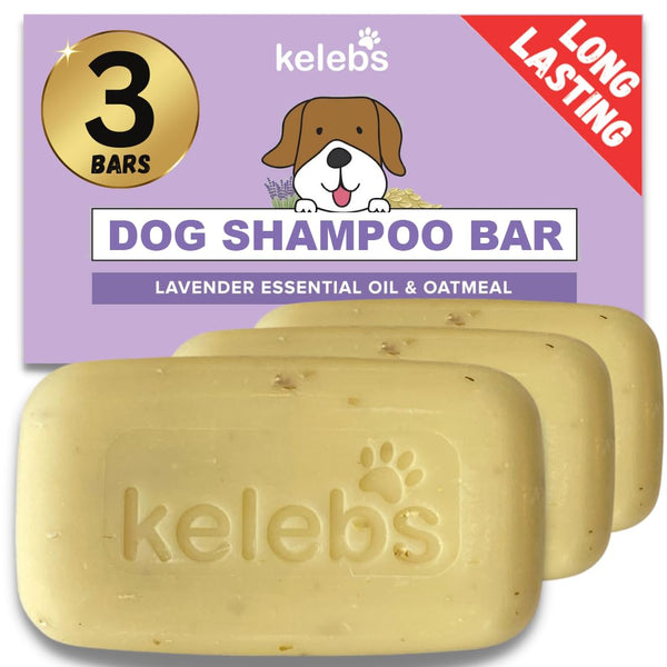 Kelebs Dog Shampoo | Allergies and itching | Dog Shampoo for Sensitive Skin | All Natural Dog Soap Bar with Lavender Oil & Oatmeal | No Plastic Vegan | 3PCS