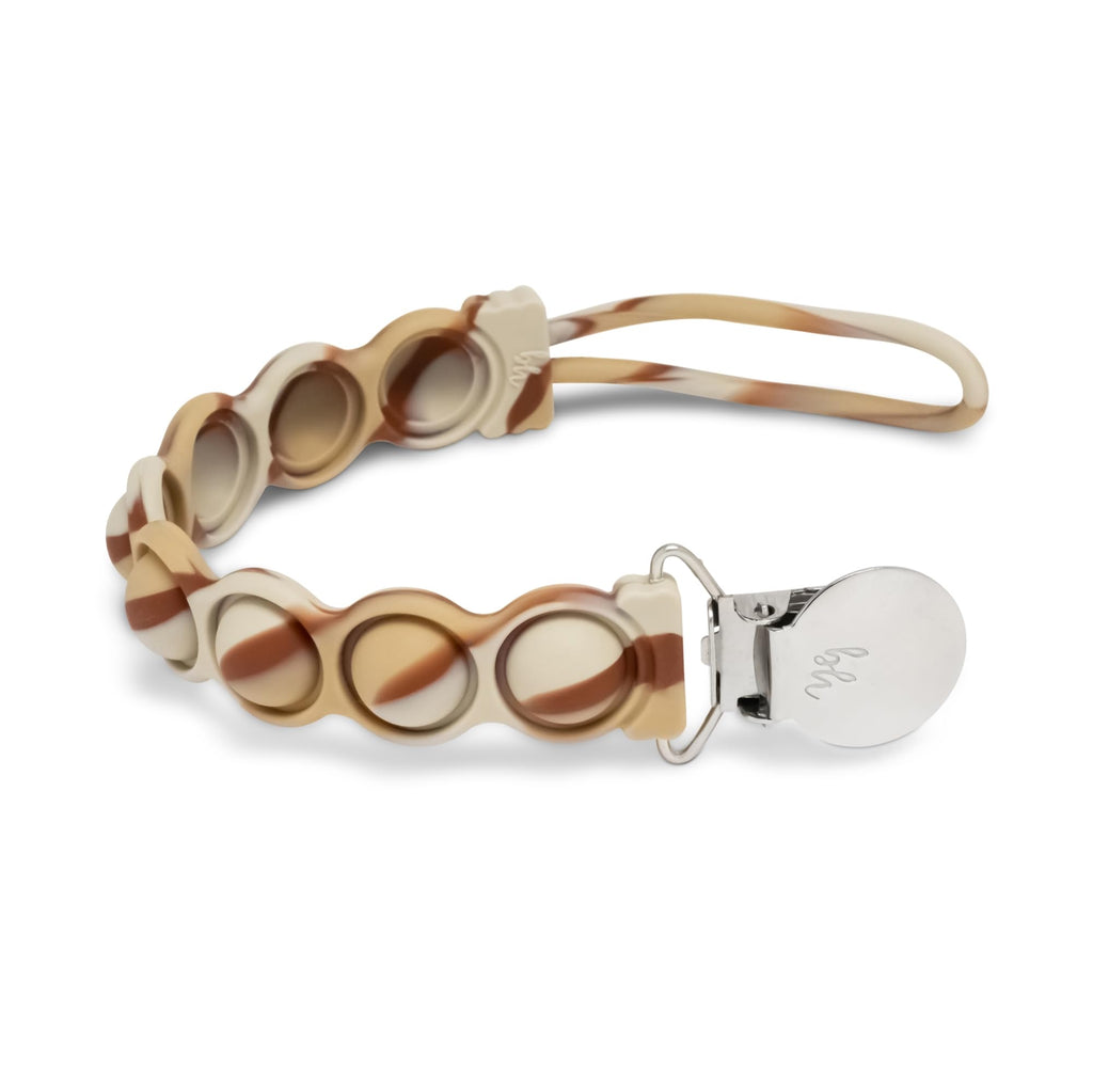 BooginHead PaciGrip Bubble Pop Sensory Silicone Universal Pacifier Clip, Latte Swirl