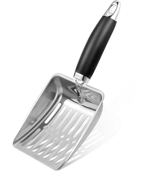 NewGF Metal Cat Litter Scoop with 10 Inch,Handle and Soft Grip - Kitten Pooper Lifter, Reliable, Heavy Duty,Kitty Litter Box Accessory,Suitabla cat Scooper for Cat Litter Box(Black)