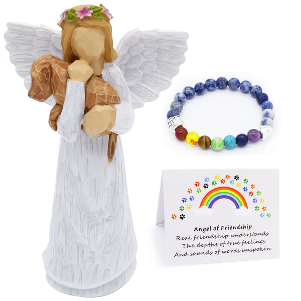 Angel of Friendship Pet Memorial Gift – Dog Remembrance Angel Figurine with 7 Chakra Rainbow Bridge Bracelet, Sympathy Gift for Loss of a Beloved Dog