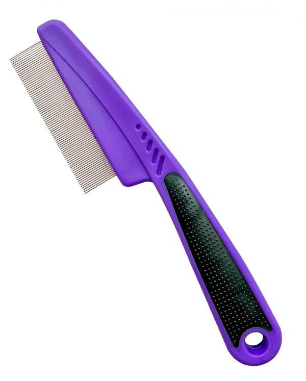Yumflan Flea and Tick Comb with Rubber Handle for Dogs & Cats, Fine Tooth Comb for Grooming (Purple)