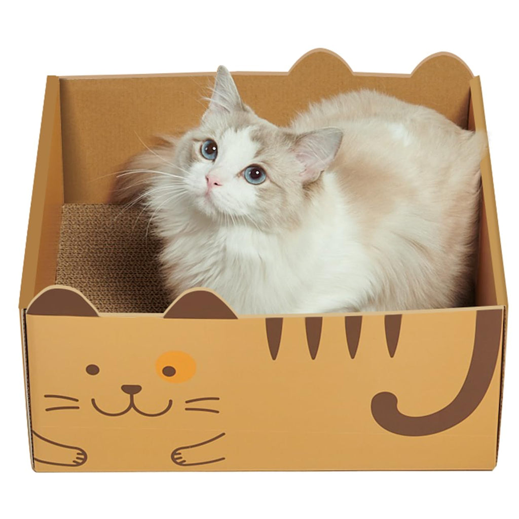 ﻿Heavy Duty Cat Scratch Box with Extra Large Scratching Pad, Sturdy Double-Sided Scratching Board for Indoor Cats, Reusable Cat Scratch Cardboard