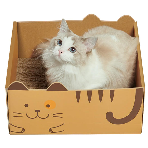 ﻿Heavy Duty Cat Scratch Box with Extra Large Scratching Pad, Sturdy Double-Sided Scratching Board for Indoor Cats, Reusable Cat Scratch Cardboard