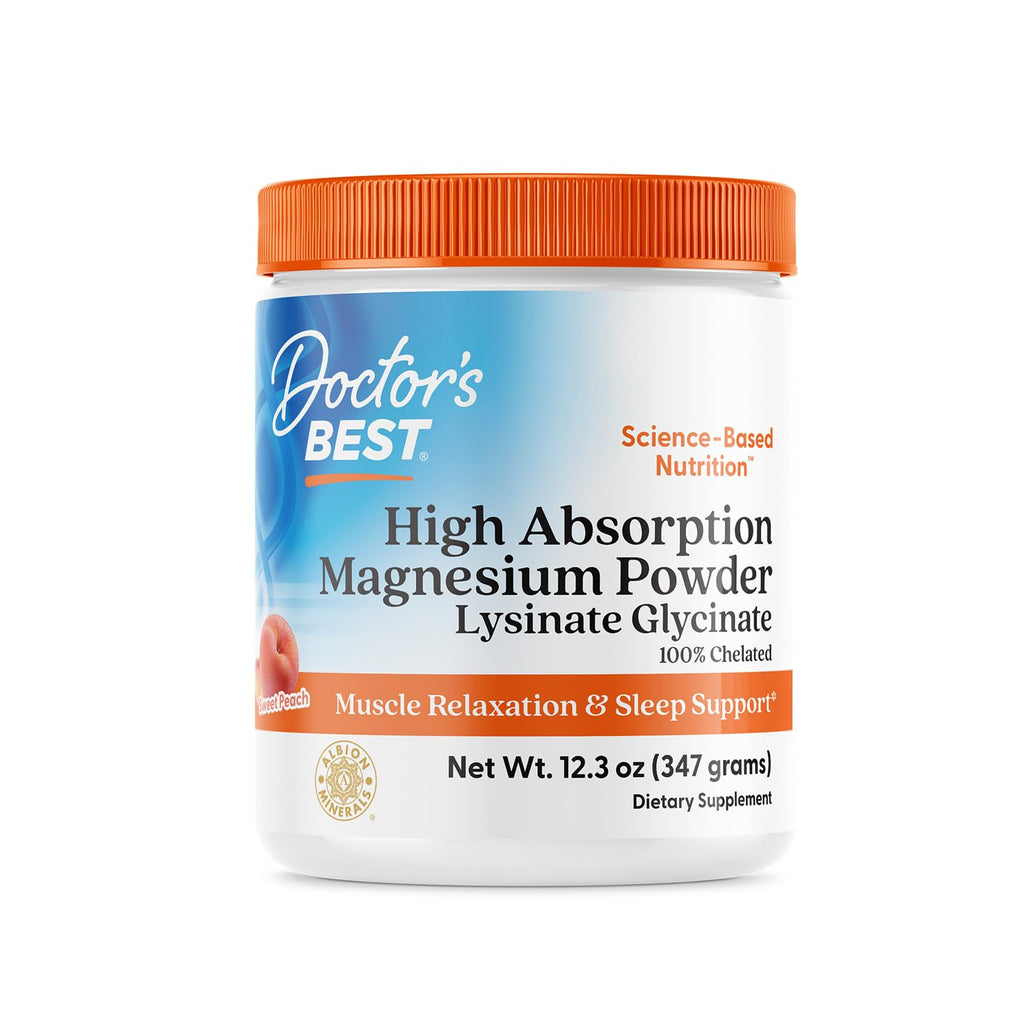 Doctor's Best High Absorption Magnesium Powder (Peach Flavored) 100% Chelated TRACCS, Not Buffered, Headaches, Muscle, Vegan, Peach Flavor, 12.3 Ounce (Pack of 1)