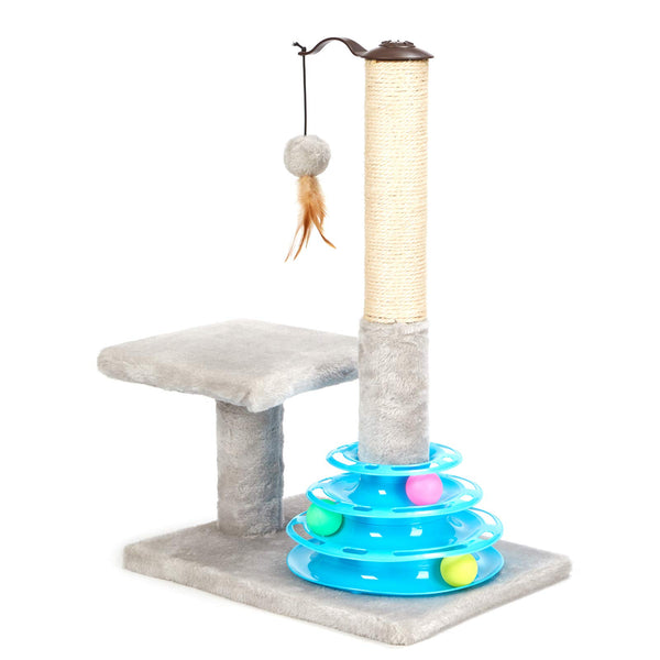 PEEKAB Cat Scratching Post Kitten Sisal Scratcher Tree with Tracks Toy Balls for Indoor Cats and Kittens 25 inches