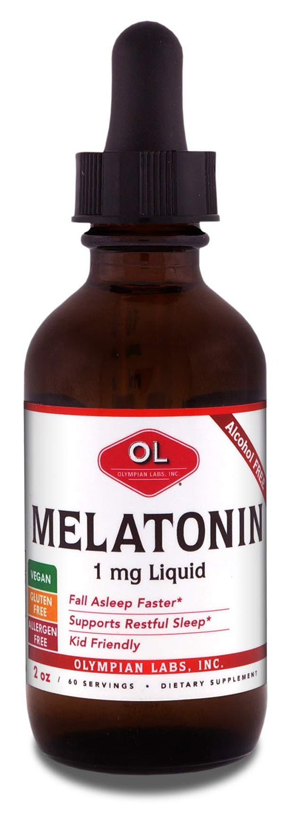 Olympian Labs Liquid Melatonin 1mg, 2 Ounce, Fall Asleep Naturally, Alcohol Free