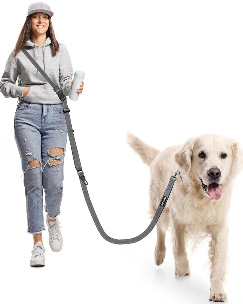 WANFIRE Hands Free Dog Leash, Multifunctional Crossbody Heavy Duty Dog Leash, 9.5 ft Long Waist Belt with Car Safety Buckle for Medium and Large Dogs Walking,Jogging,Running,Training (Grey 5.9-9.5ft).