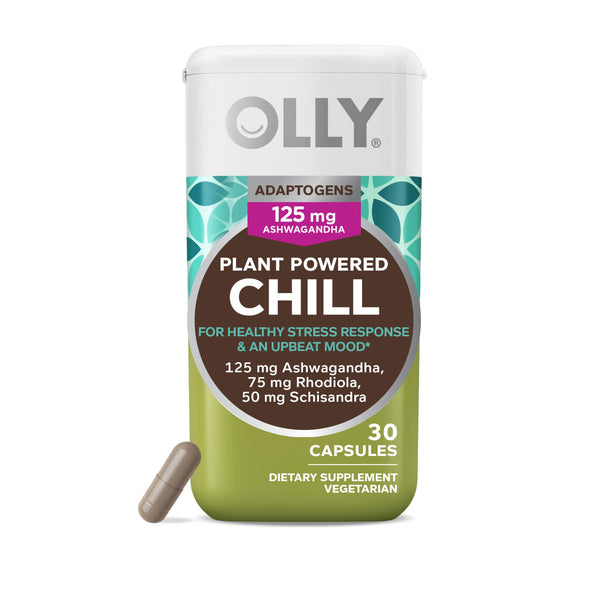 OLLY Chill Adaptogen, Ashwagandha, Mood Support Supplement with Rhodiola Root, Vegetarian Capsules - 30ct