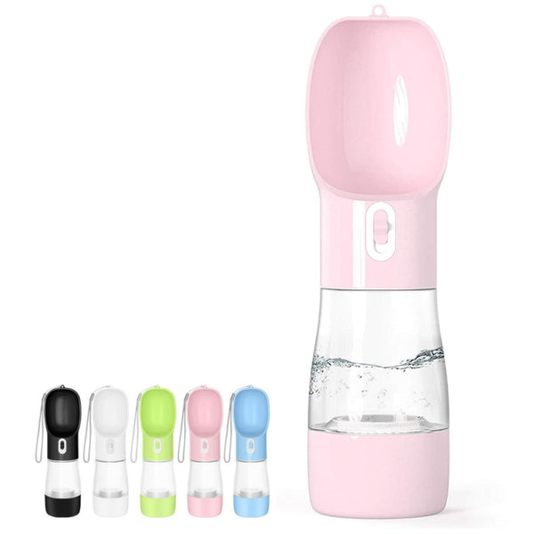 Misthis Outdoor Dog Water Bottle Dispenser - Leak Proof for Pets On The Go with Food Container Multifunctional Travel Dog Water Bottle (Pink)