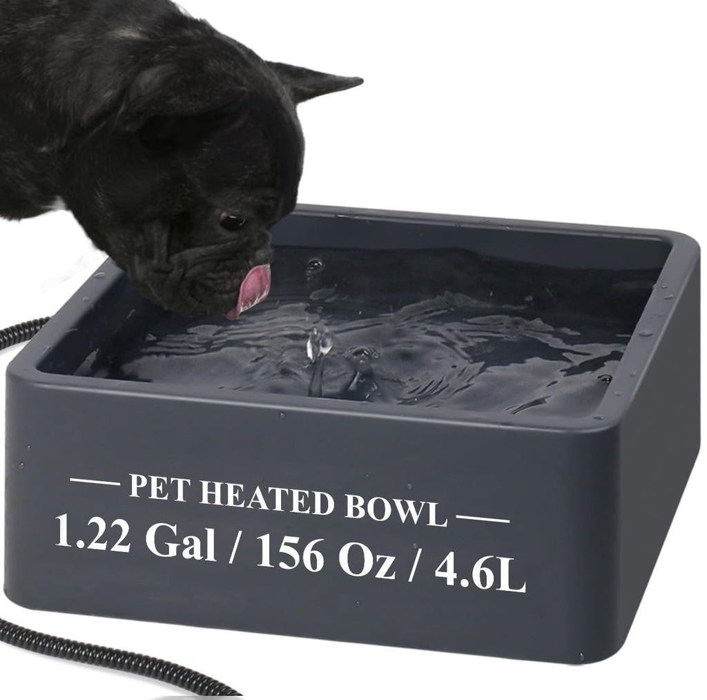 Large Heated Water Bowl for Outdoor Cat & Dog, Waterproof Heated Pet Bowls for Outside Provide Water in Winter, Thermal Heated Dog Bowl with Chew-Resistant Cord for Rabbit, Chicken (Gray, 156 oz)