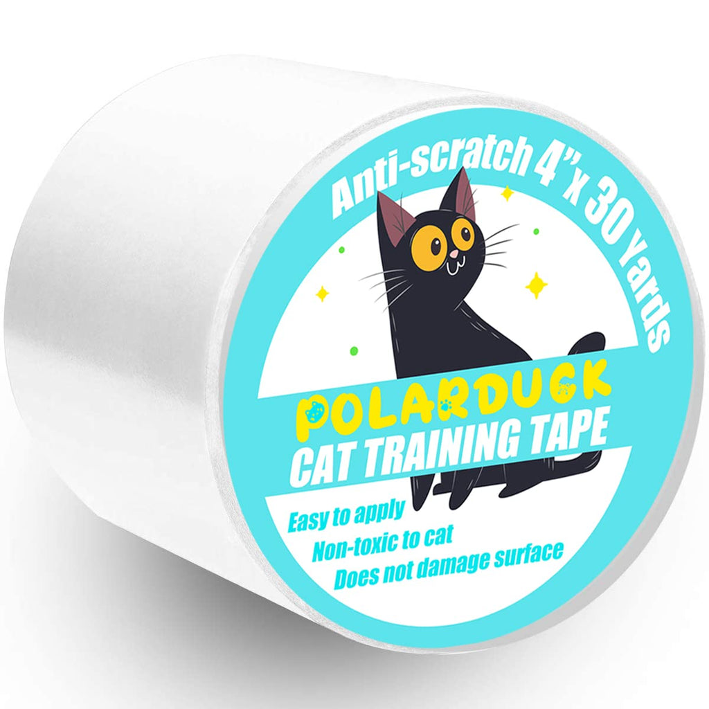 Polarduck Anti Cat Scratch Tape: 4 inches x 30 Yards Cat Training Tape 100% Transparent Clear Double Sided Cat Scratch Deterrent Tape Furniture Protector for Couch, Carpet, Doors, Pet & Kid Safe