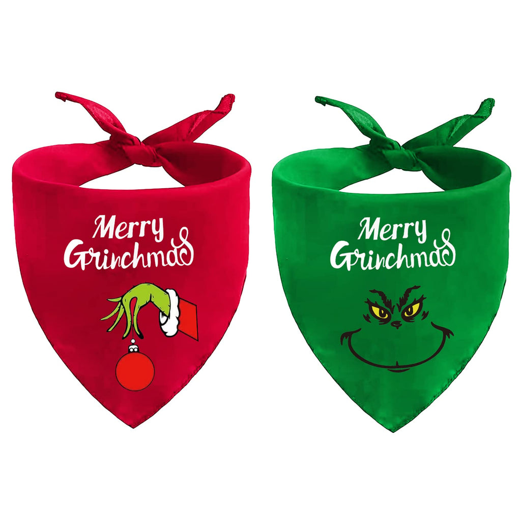 Christmas Dog Bandanas Puppy Scarf - Merry Christmas Dog Outfits - 2 Pcs Adjustable Holiday Party Birthday Triangle Reversible Xmas Pet Costume for Small Medium Large Dogs