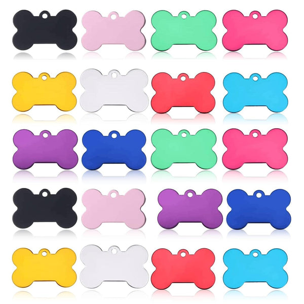 JIAKAI 20 Pcs 38MM Blank Bone Shape Pet ID ，Double Sided Blank Tag Dog Cat Pet Name Phone Number ID Tag Charm Personalized（Random Colors）