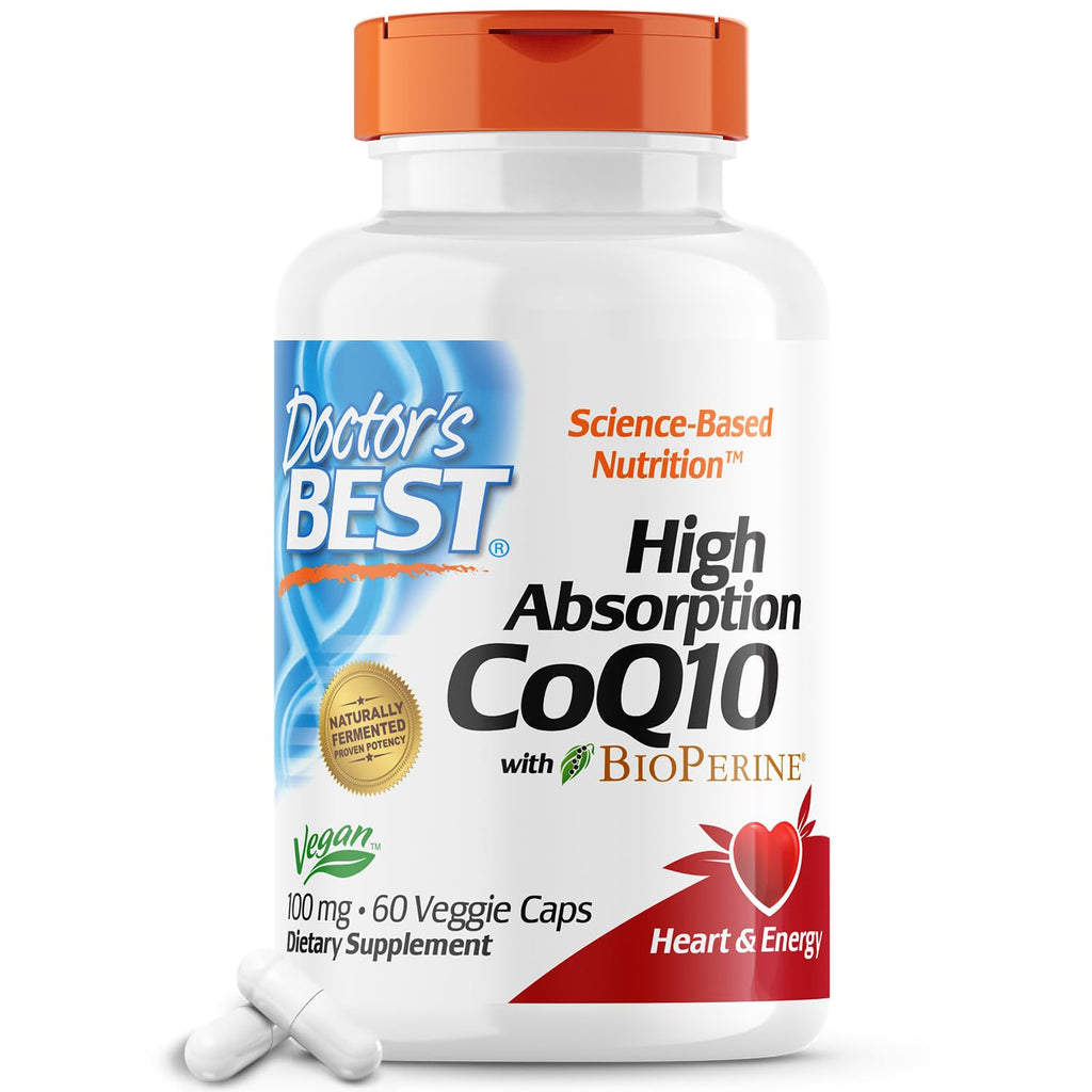 Doctor's Best High Absorption CoQ10 with BioPerine, Vegan, Gluten Free, Naturally Fermented, Heart Health & Energy Production, 100 mg 60 Veggie Caps