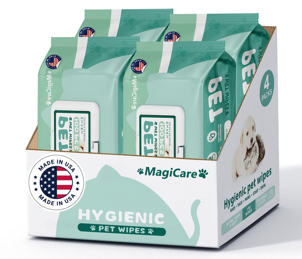 MAGICARE Dog Wipes for Paws, Butt, Ears & Eyes – 400 Extra Wet & Thick Unscented Grooming Pet Wipes for Dogs & Cats – Deodorizing, Hypoallergenic – Made in USA