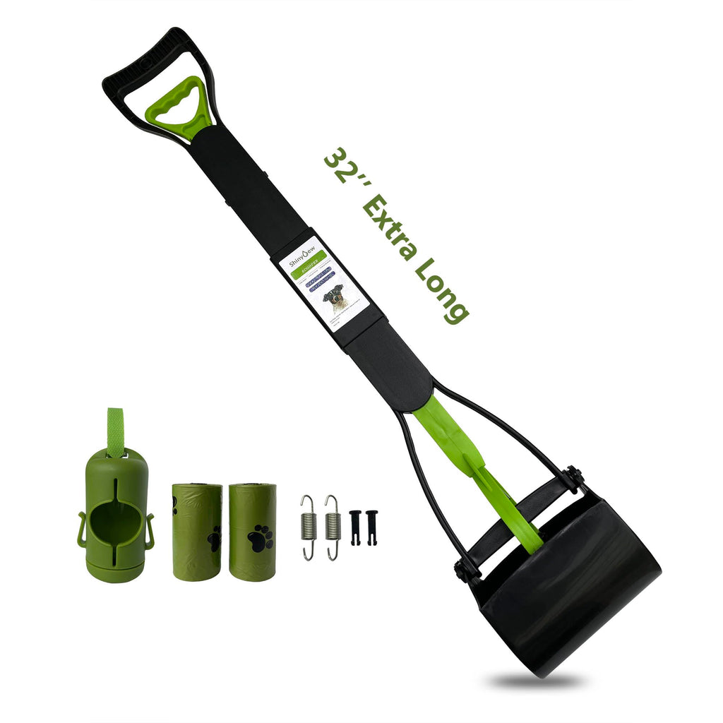 ShinyDew 32" Pooper Scooper for Large Medium Small Dogs with Bag Attachment, Extra Long Handle Heavy Duty with 30 Dog Poop Bags & 1 Dispenser Poop Scoop, Foldable Dog Poop Picker Upper for Yard