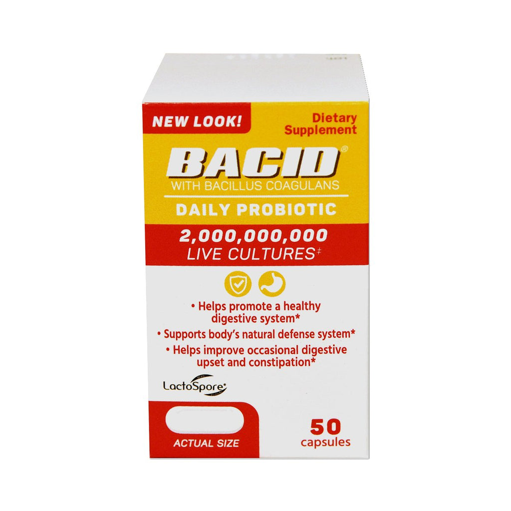 Bacid Daily Probiotic with Bacillus Coagulans, Dietary Supplement for Digestive Health, 50 Capsules