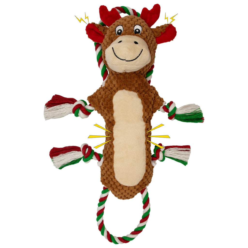 MAOOOOB Christmas Squeaky Reindeer Dog Toys-Tug of War Dog Toy for Puppy- Keep Them Busy and Entertained- Interactive Pet Toys for Small & Medium Breeds