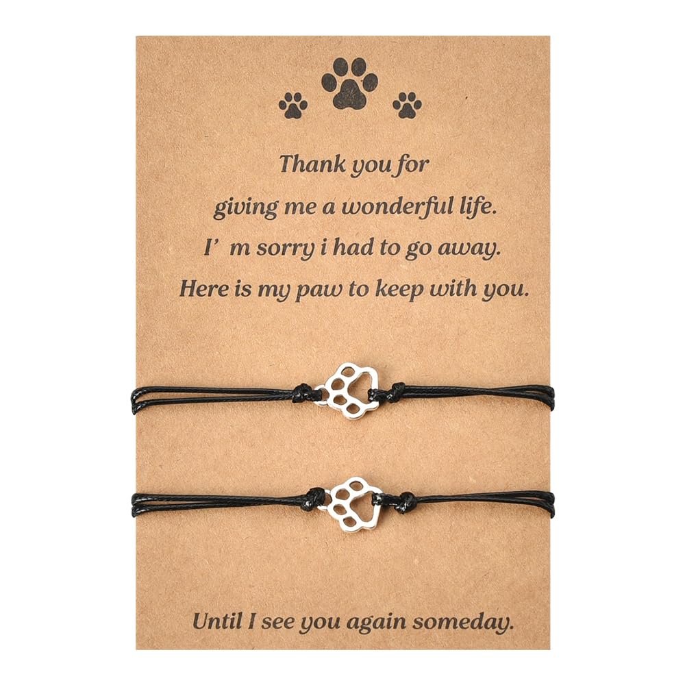 Memorial Bracelet for Pet Loss - Sympathy Paw Print Friendship Bracelets for 2 - Remembrance Gifts for Cat & Dog Lovers