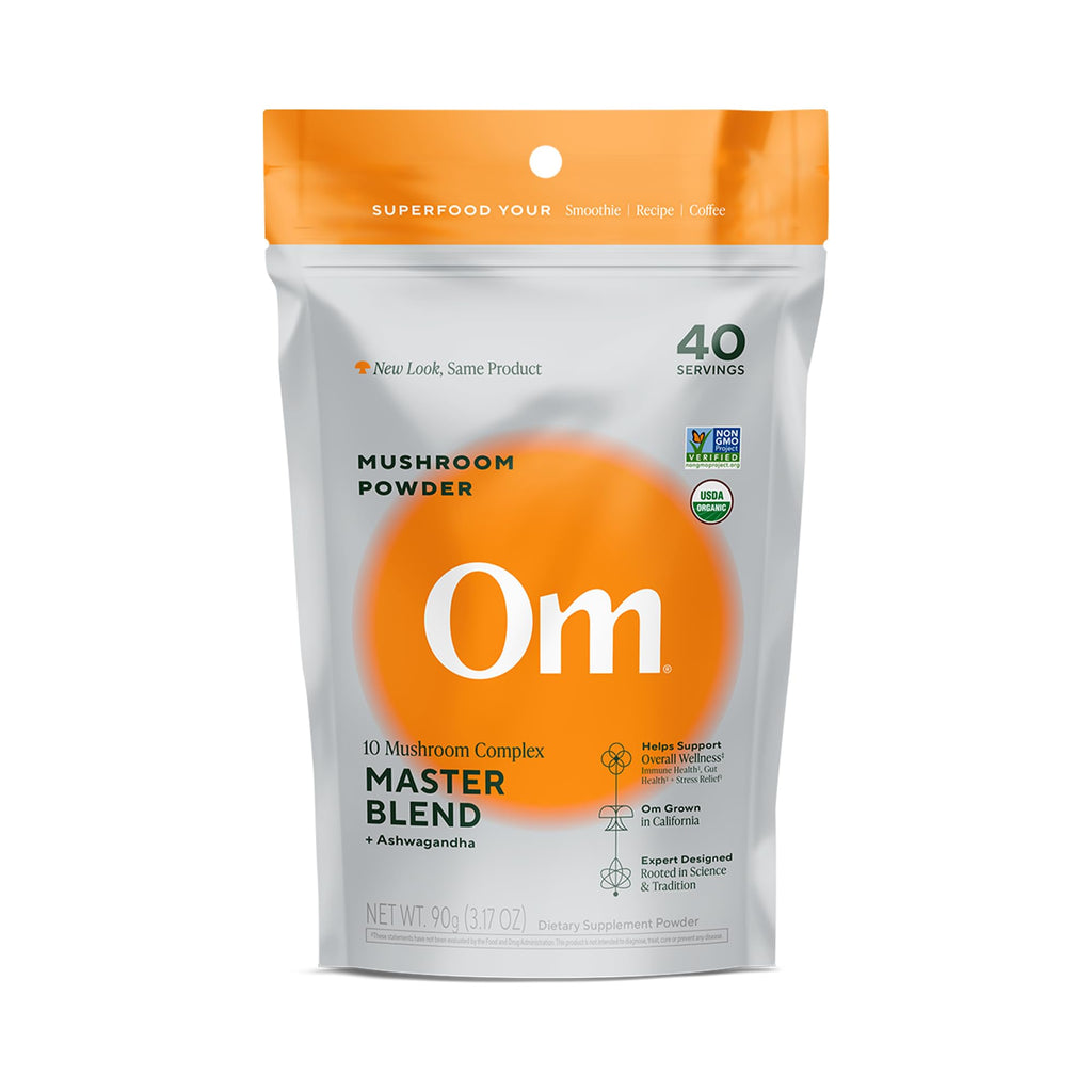Om Master Blend Mushroom Powder – Organic Mushroom Supplement with 10 Mushrooms and Ashwagandha - Support Immunity, Gut Health & Stress Relief, 3.17 oz (40 Servings)