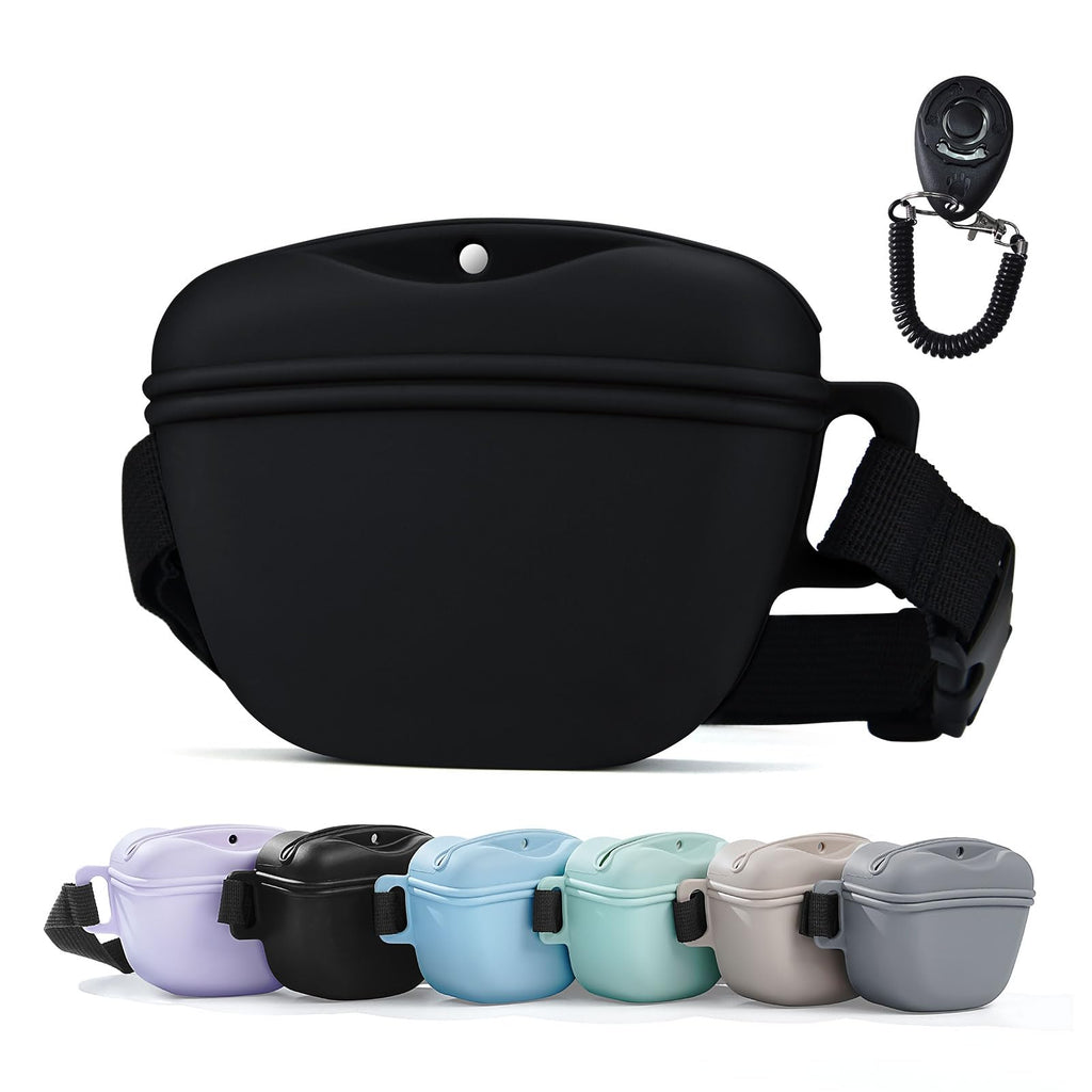 AOKLANT Pet Training Snack Pouch with Clicker 2.0 Upgraded Magnetic Closure, 1.66 Cup Silicone Belt Pouch for Dog Treats，Perfect for Training and Walking