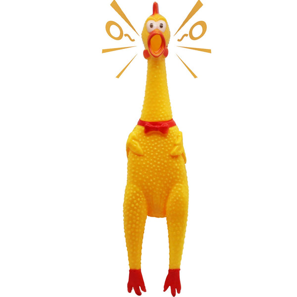 Novelty Place Squawking Chicken - Large 16” - Yellow Rubber Squeeze Squeaky and Screaming Chicken – Prank Novelty Gag Toy for Kids, Friends, Family and Dogs