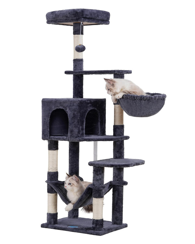 Hey-brother Cat Tree with Large Hammock, Multi-Level Cat Tower for Indoor Cats, Cat Condo with Sisal-Covered Scratching Posts and Top Perch, Smoky Gray MPJ050G