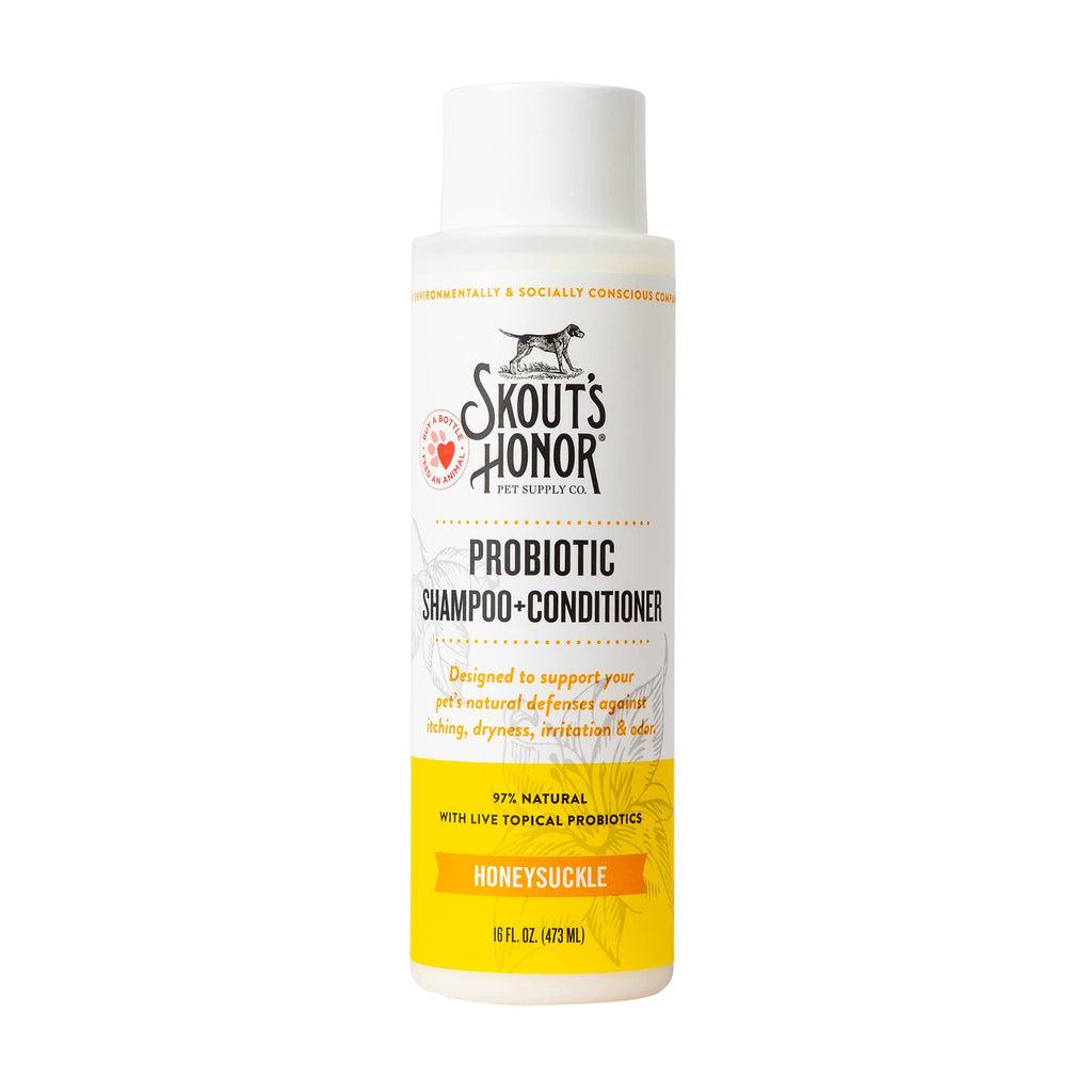 Skout's Honor Probiotic Pet Shampoo & Conditioner with Avocado Oil & Omega-3s, 97% Natural, Paraben & Sulfate-Free, Cruelty-Free, 16oz, Honeysuckle
