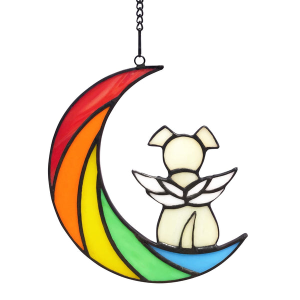 Lcensp Stained Glass Rainbow Bridge Dog Memorial Gifts for Loss of Dog Sympathy Remembrance Suncatcher, Angel Wings Pet Loss Bereavement Gifts in Memory of Pet Passing Away Window Hanging.