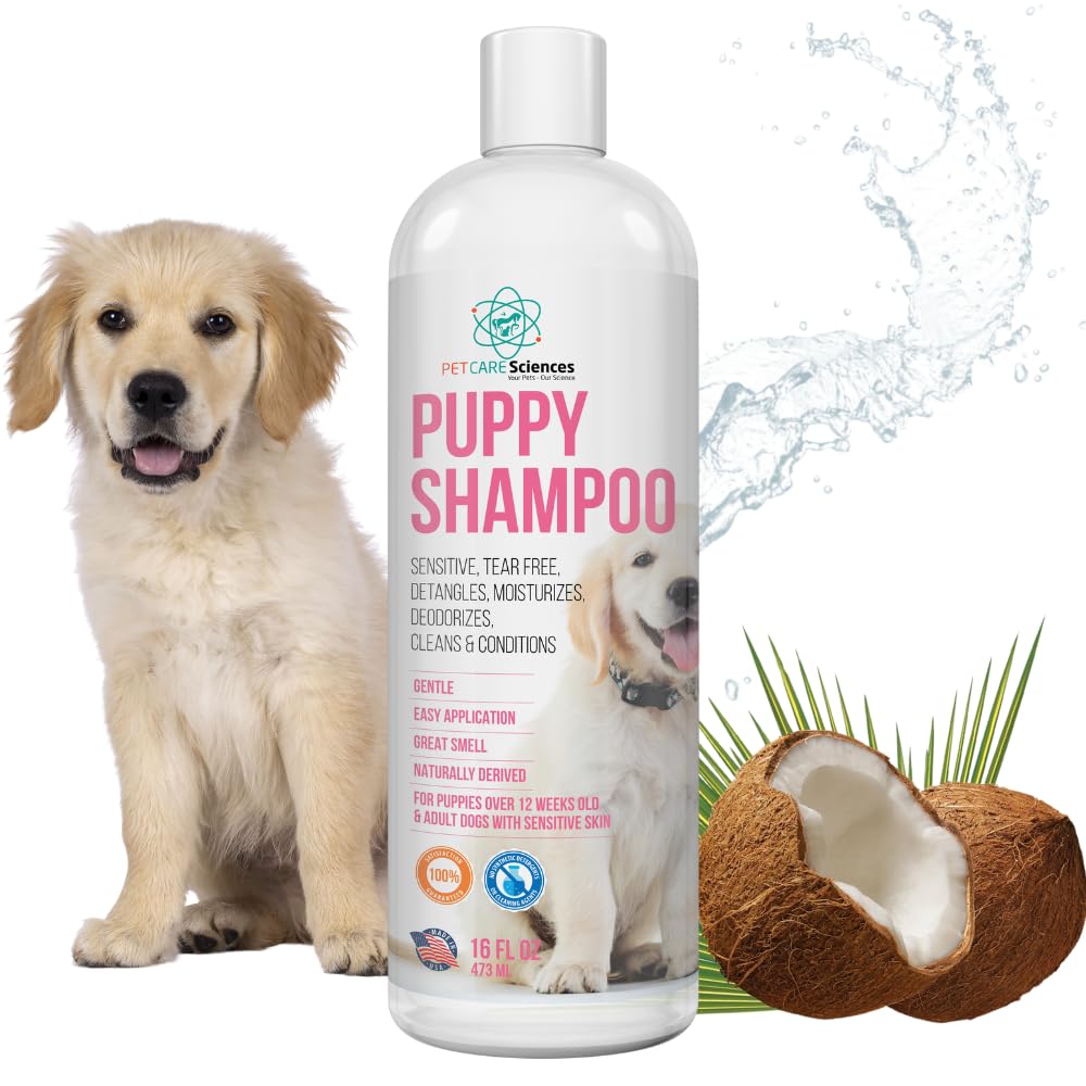 PET CARE Sciences 16 fl oz Tearless Puppy Shampoo and Conditioner - Anti Itch Dog Shampoo Sensitive Skin - Coconut Oil Oatmeal Pet Shampoo for Puppies, Made in The USA