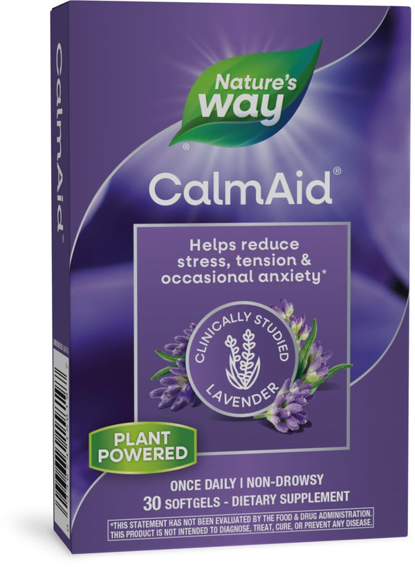 Nature's Way CalmAid, with Silexan Lavender Oil, Helps Reduce Tension and Stress*, Non-Drowsy, 30 Softgels (Packaging May Vary)