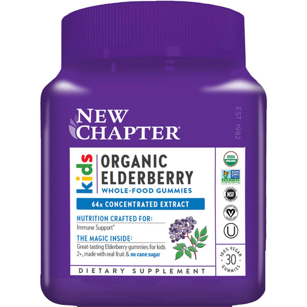 New Chapter Elderberry Gummies for Kids 2+, USDA Organic,64x Concentrated Pure Elderberry for Immune Support,Great Tasting Whole-Food Gummies, Vegan & Non-GMO, 30 ct