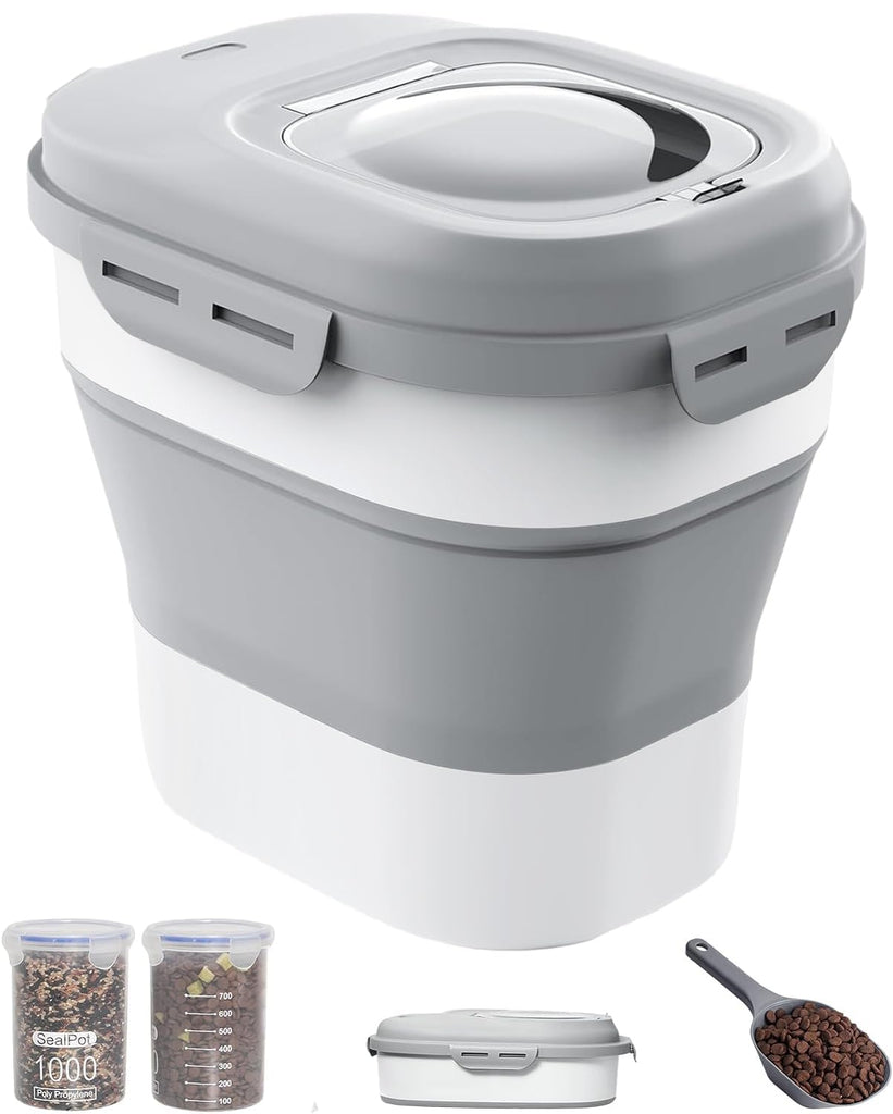 DDMOMMY 30-35 Lbs Dog Food Storage Container Collapsible Dog Food Container with Airtight Lids, Wheels, Scoop and 2pcs Food Storage Containers, Large Pet food storage for Dog, Cat