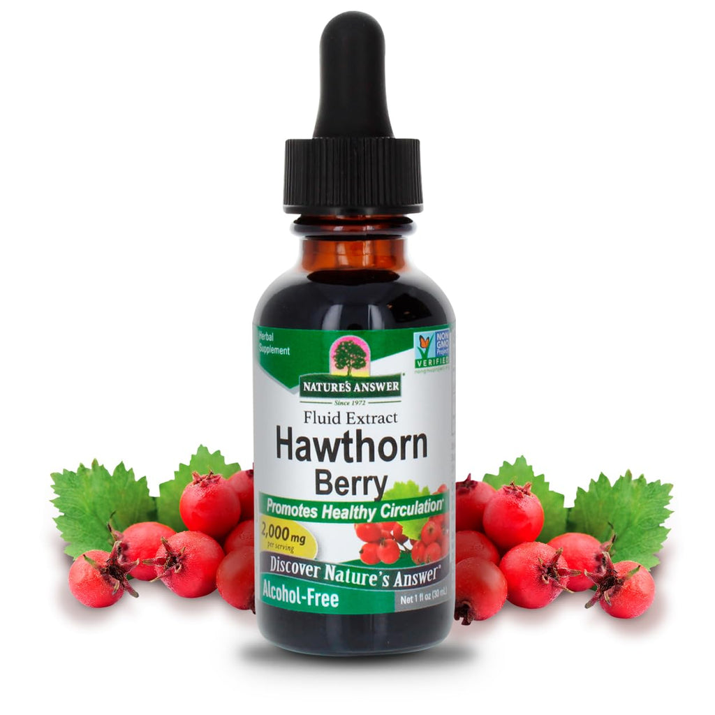 Nature's Answer Hawthorn Berry 1 Ounce Extract - Blood Circulation & Cholesterol Support Supplement, Alcohol Free, Gluten Free, Preservative Free