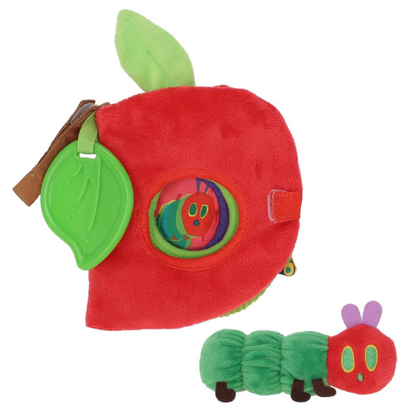 KIDS PREFERRED Eric Carle Very Hungry Caterpillar Activity Apple and Plush - Crinkle Texture Inside and Attached Leaf Teether – Hanging Loop for On The Go Fun