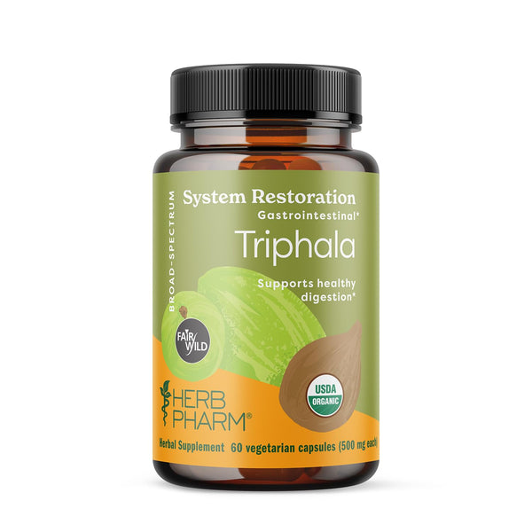 Herb Pharm Organic Triphala Capsules: Traditional Support for Cleansing & Detoxification, Supports Healthy Digestive System, Amla Fruit (Indian Gooseberry), Organic Haritaki & Bibhitaki, Vegan, 60 Ct