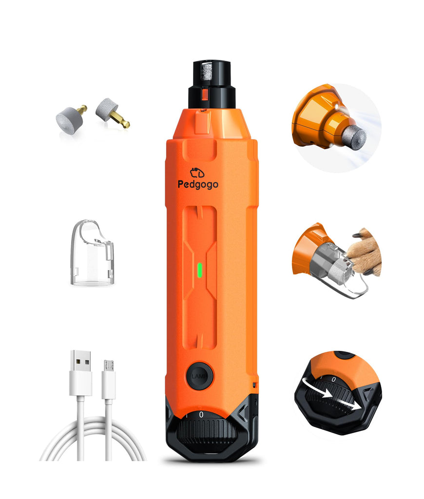 pedgogo Dog Nail Grinder Super Quiet 45 db 6-Speed Pet Nail Grinder with 2 LED Lights 12000RPM & 3 Grinding Ports Dog Nail Trimmer for Large Medium Small Dogs with Dust Cap & 2 Extra Grinding Head