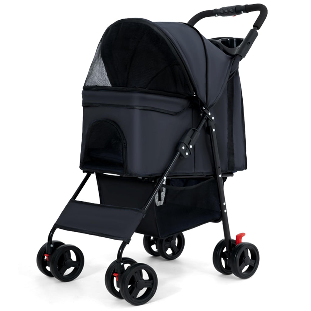 Pet Stroller (Black), Foldable, Lightweight, Medium Small Dogs Cats, Storage Basket, Cup Holder, Shock Absorption, 360 Degrees Wheels