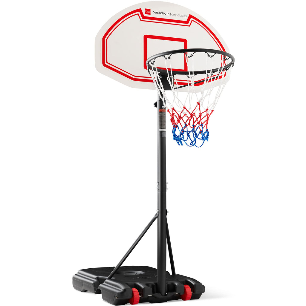 Best Choice Products Kids Height-Adjustable Basketball Hoop, Portable Backboard Set w/ 2 Wheels, Fillable Base, 70.5in to 82.3in Tall - Red/White