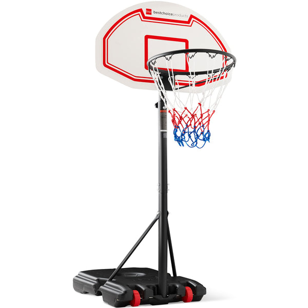 Best Choice Products Kids Height-Adjustable Basketball Hoop, Portable Backboard Set w/ 2 Wheels, Fillable Base, 70.5in to 82.3in Tall - Red/White