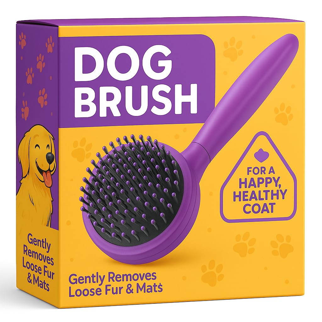Round Bristle Pet Brush for Dogs and Cats - Soft Dog Brush for Grooming Short or Long Hair - Gentle Tool for Sensitive Skin Removes Dander, Dirt, and Detangles (Purple)