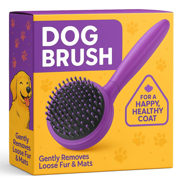 Round Bristle Pet Brush for Dogs and Cats - Soft Dog Brush for Grooming Short or Long Hair - Gentle Tool for Sensitive Skin Removes Dander, Dirt, and Detangles (Purple)
