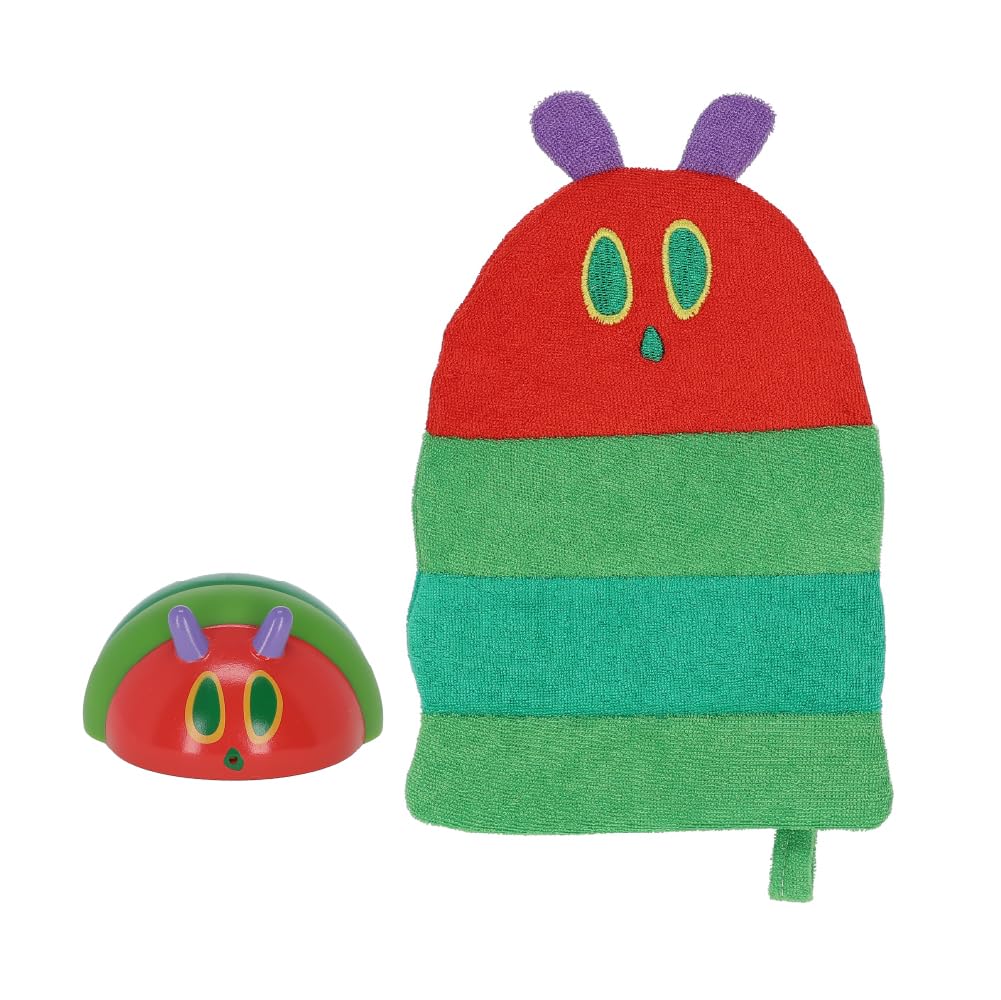 Eric Carle Very Hungry Caterpillar Wash Mitt and Squirt Set and Baby Bath Time Essential – Fully Lined Adult Size Mitt with Loop to Hang Dry
