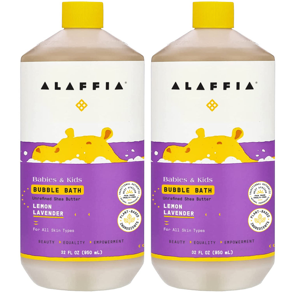 Alaffia Babies and Kids Bubble Bath, Gentle Baby Essentials for Delicate Skin, Cleansing & Calming Bubbles, Plant Based Formula, Vegan, Lemon Lavender (2 Pack - 32 Fl Oz Ea)
