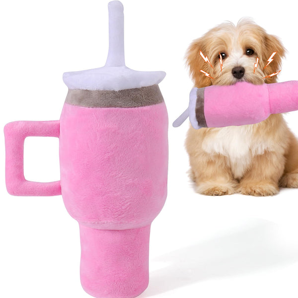 Mity Rain Funny Tumbler with Handle Cup, Interactive Squeaky Dog Toys for Small/Medium/Large Dogs (1 Pink)