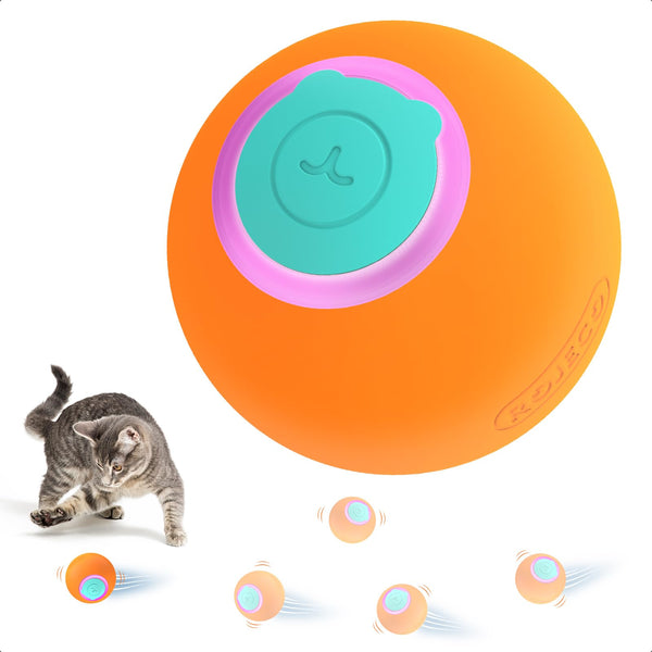 ROJECO Cat Ball Toy: 3 Interactive Modes - Upgraded Automatic Rolling Toys, Smart Cat Fun Lights - Orange