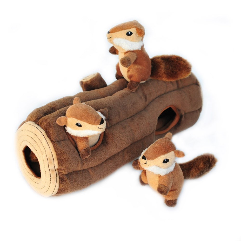 ZippyPaws Burrow- Interactive Dog & Puppy Toys for Boredom, Stimulating Pet Products to Keep them Busy, Hide & Seek Plush Dog Puzzles, Squeaky Toy for Enrichment, For Small & Medium Dogs- Chipmunk Log
