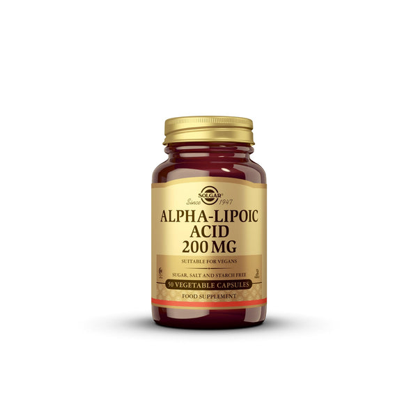 Solgar Alpha Lipoic Acid 200 mg, 50 Vegetable Capsules - Antioxidant Support - Helps to Recycle Glutathione, Vitamin C & E, CoQ-10 - Non-GMO, Vegan, Gluten Free, Dairy Free, Kosher - 50 Servings