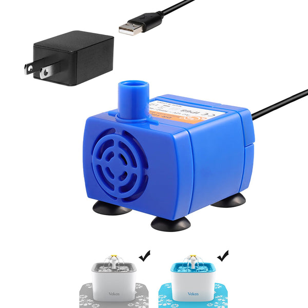 Veken Replacement Pump for Cat Water Fountain Pet Fountain Ultra Quiet Long Lifespan Water Pump with Adaptor and 6 ft Power Cable