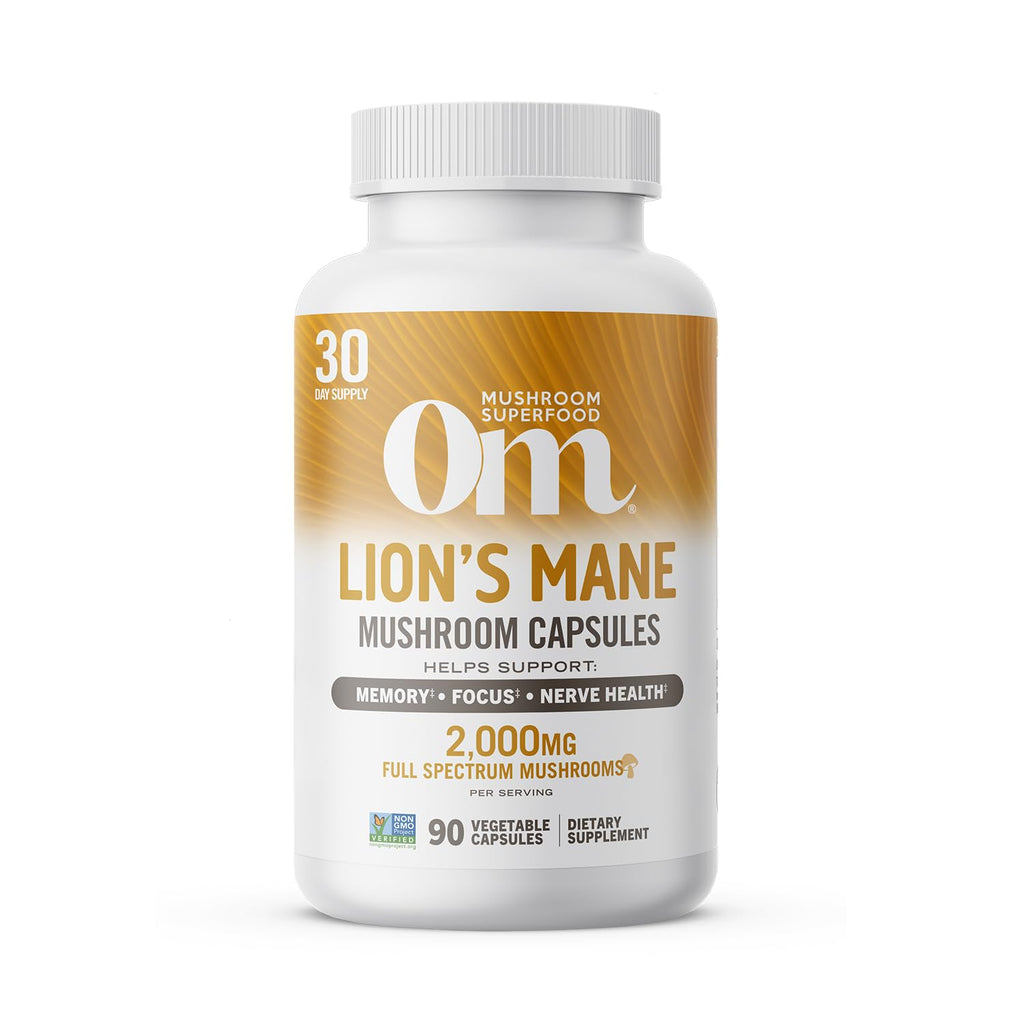 OM Mushroom Superfood Lion's Mane Mushroom Capsules Superfood Supplement, 90 Count, 30 Day Supply, Fruit Body and Mycelium Nootropic for Memory, Focus, Nerve Health and Immune Support